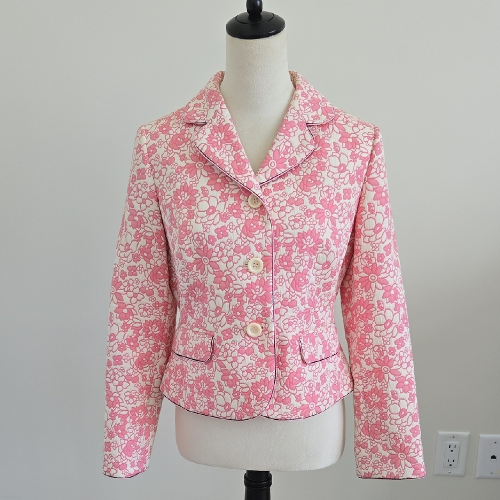 LOFT Pink and White Floral Blazer Tailored Jacket